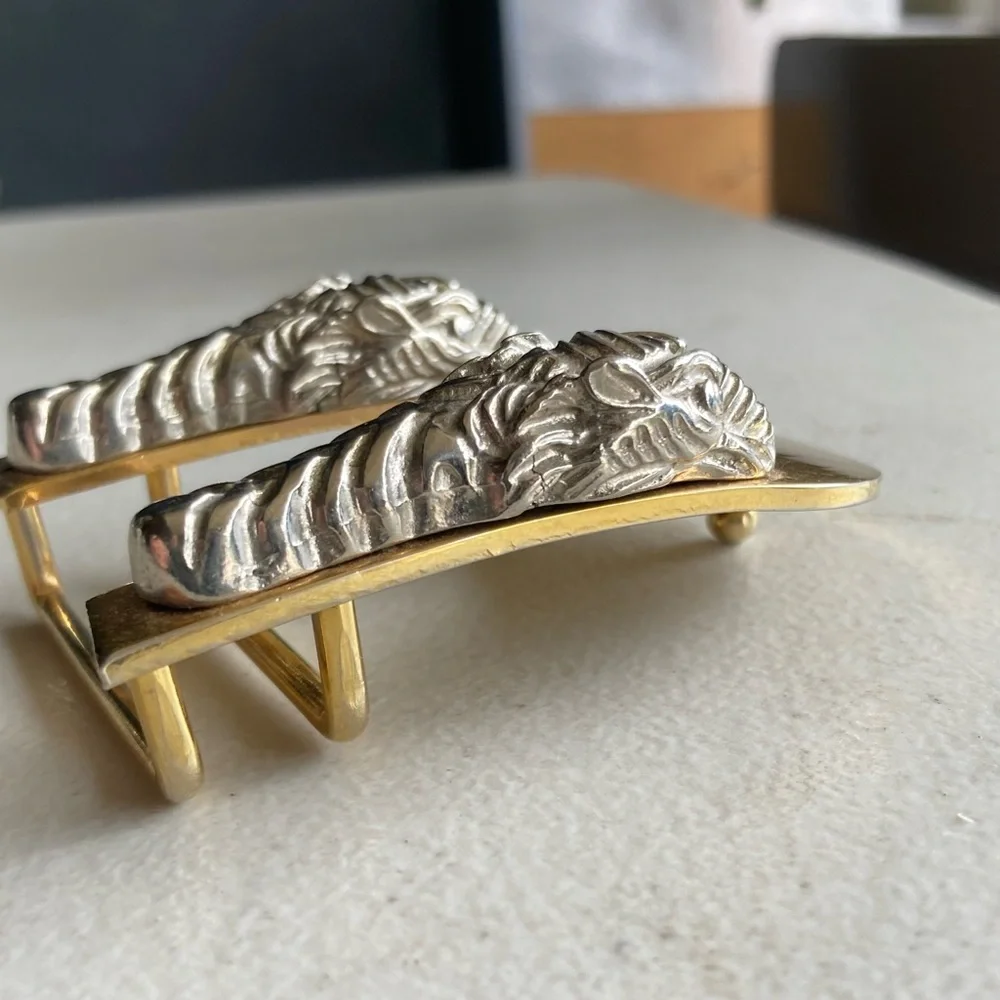 Vintage Double Dragon Two-Tone Gold Silver Belt Buckle 2